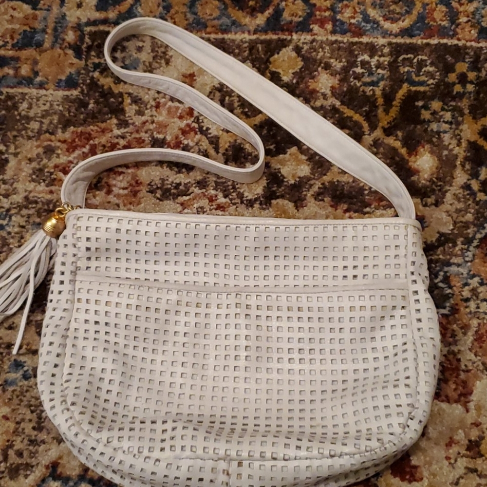Vintage genuine leather white handbag